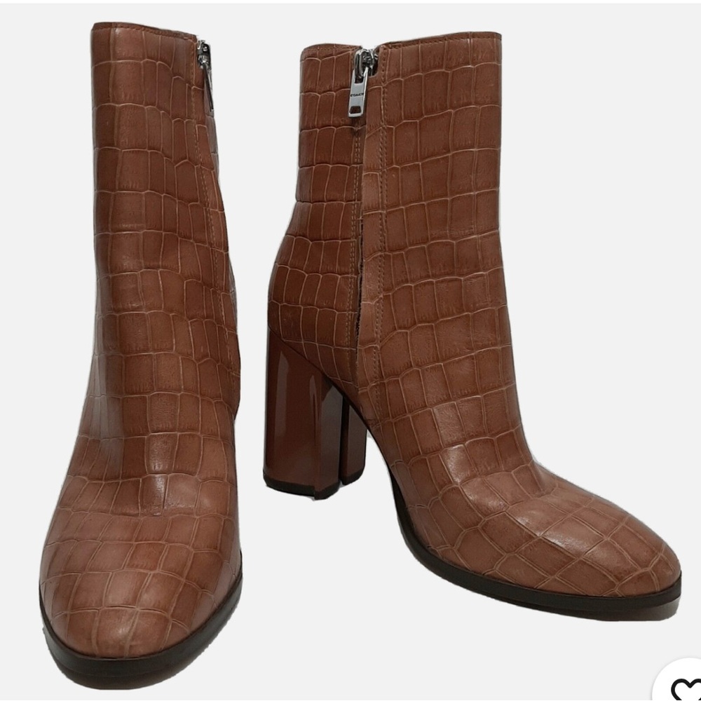 Brown Croc-Embossed Ankle Boots